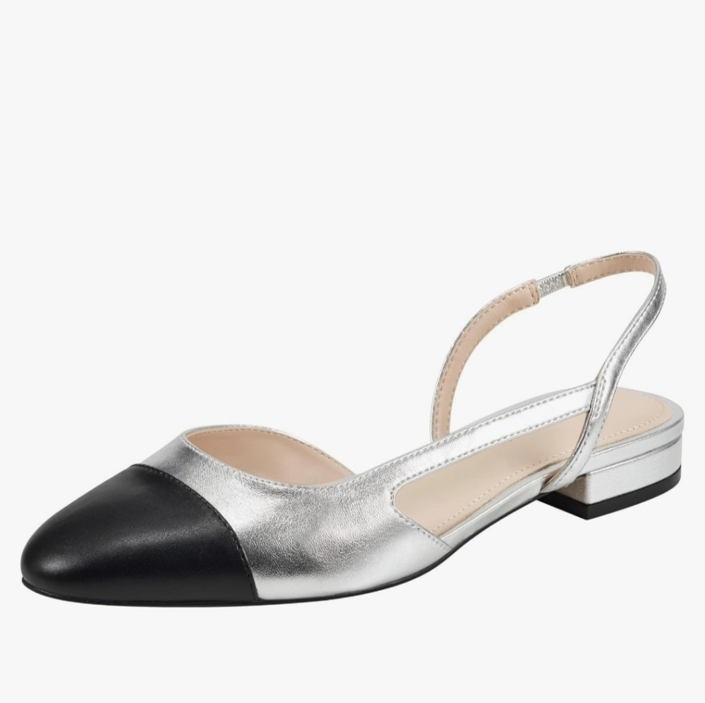 Marc Fisher Silver and Black Women's Slingback Flats